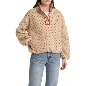 NEW WISHLIST haley heart sherpa fleece pullover sweater in oat/red